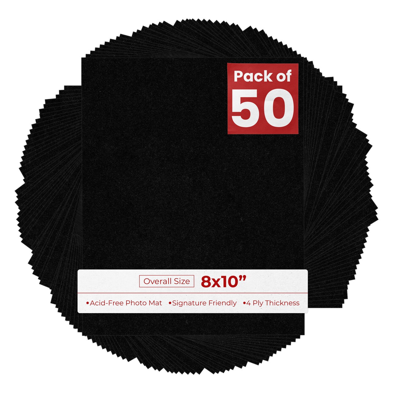 Black with Black Core 8x10 Uncut Mat Board - Blank Sheets, No Opening